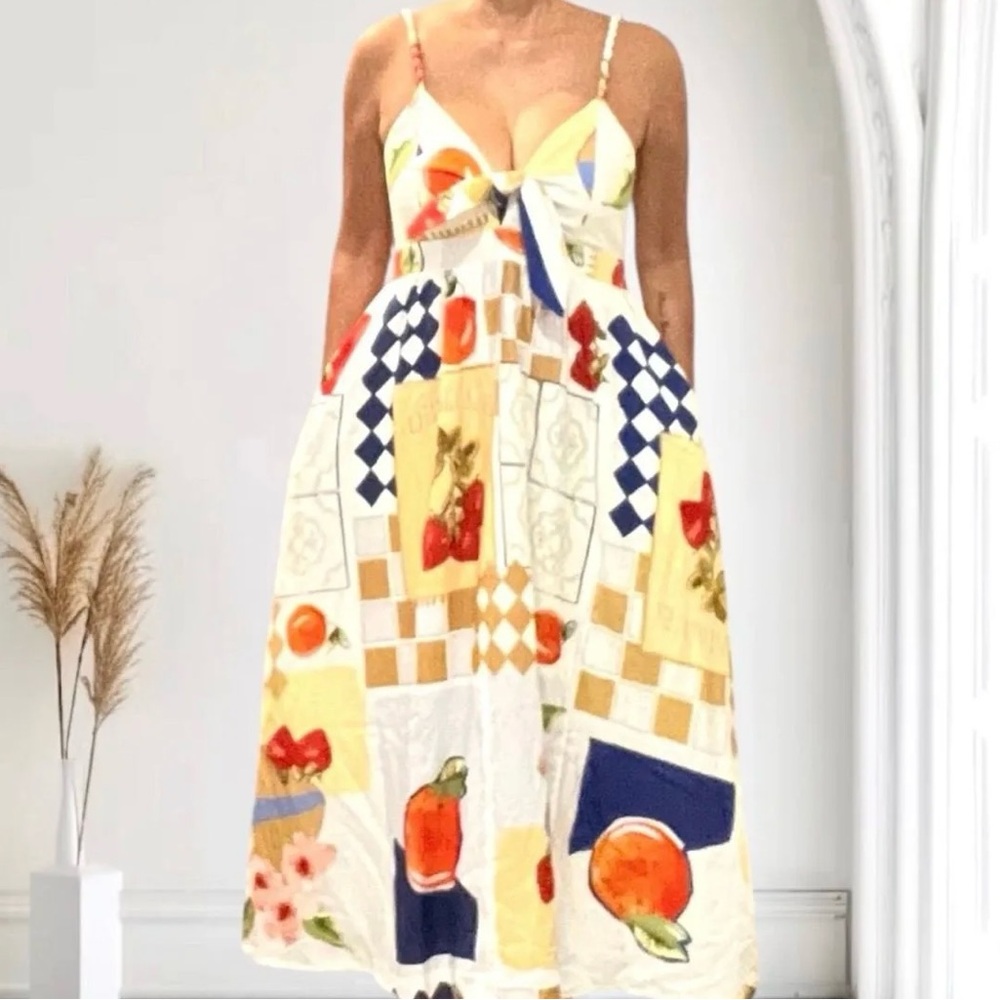 Caroline Constas Linen Blend French Fruit Dress